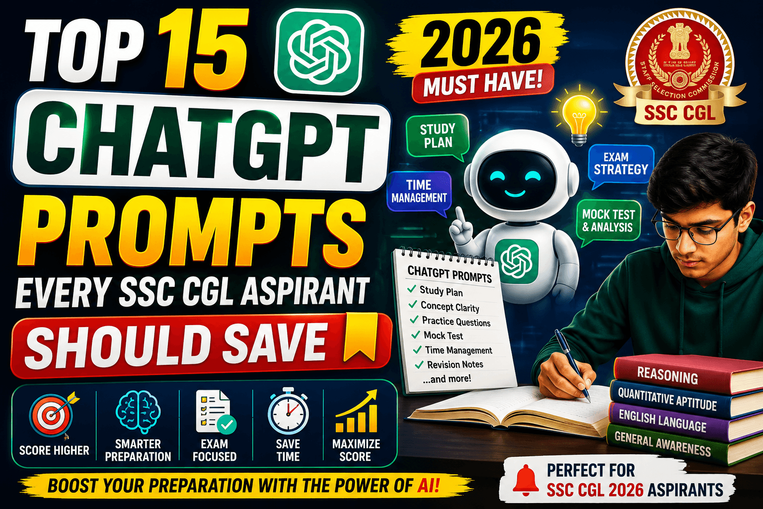 Top 15 ChatGPT Prompts Every SSC CGL Aspirant Should Save in 2026