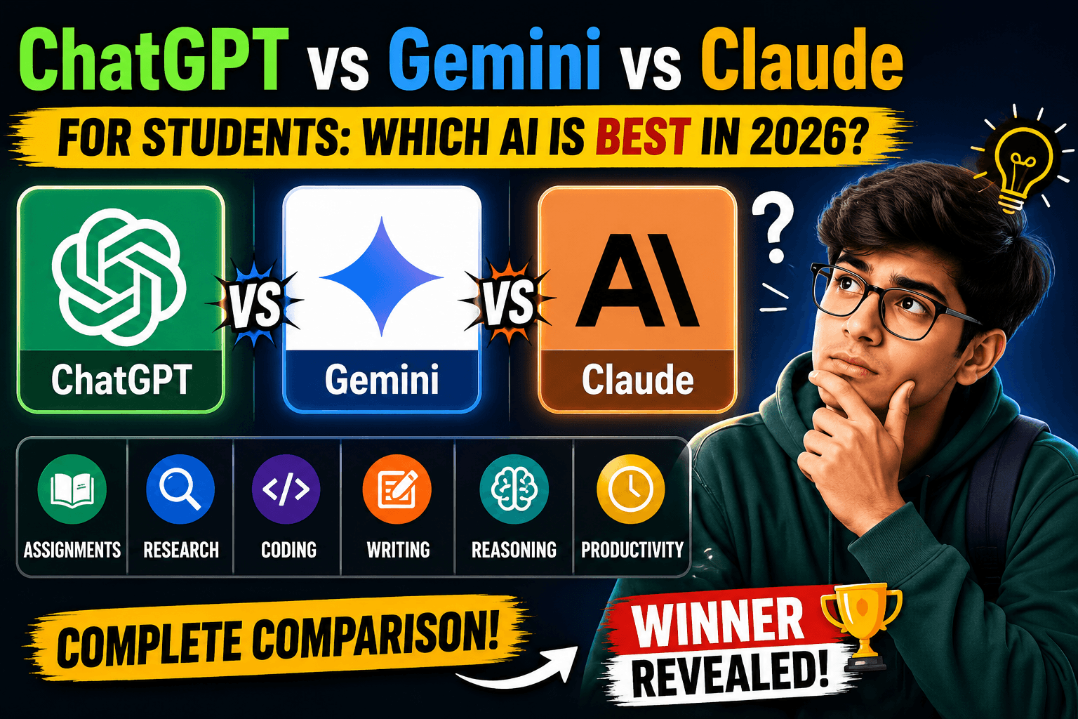 ChatGPT vs Gemini vs Claude for Students: Which AI Is Best in 2026?